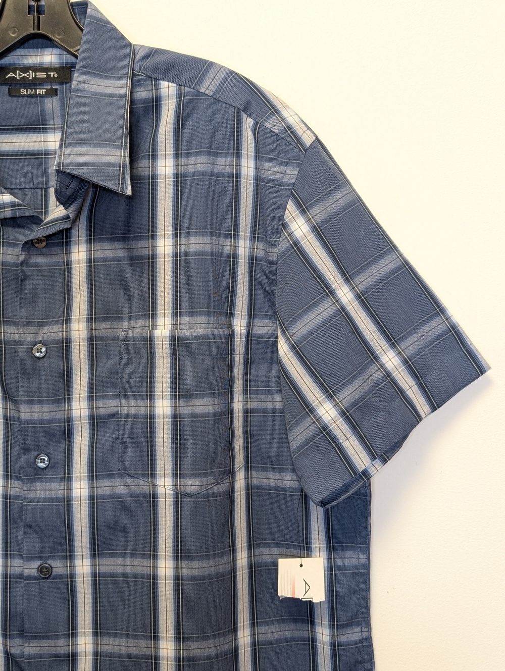 Axist Slim Fit Plaid Button Down Shirt XL Blue Short Sleeve Casual NWT - Picture 4 of 10
